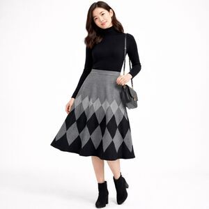Sioni Argyle Print A-line Sweater Skirt Gray Black S
